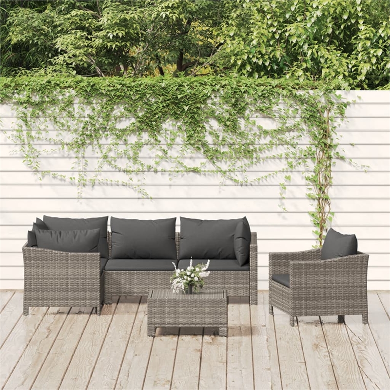 vidaXL 6 Piece Poly Rattan Medium Garden Lounge Set in Gray