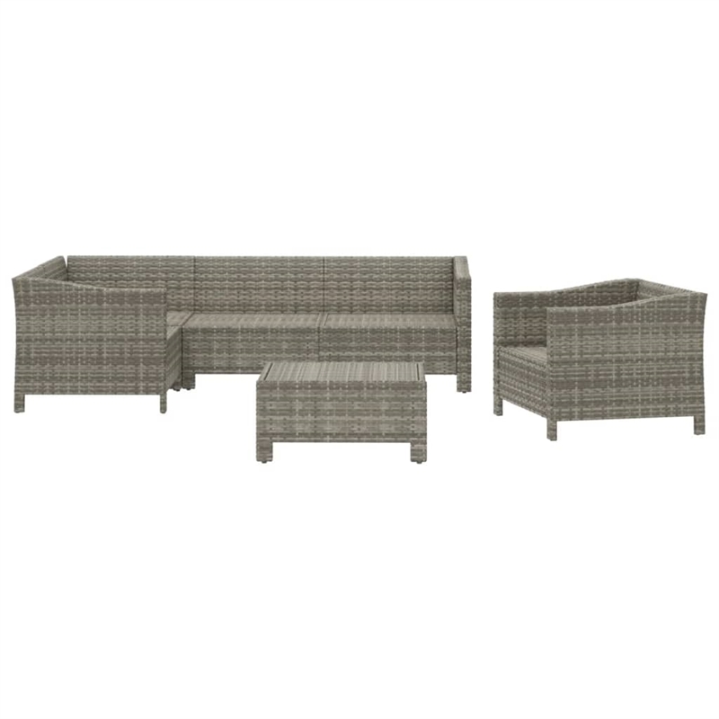 vidaXL 6 Piece Poly Rattan Medium Garden Lounge Set in Gray