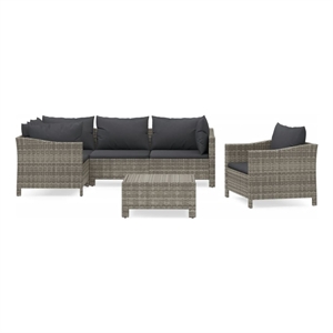 vidaXL 6 Piece Poly Rattan Medium Garden Lounge Set in Gray