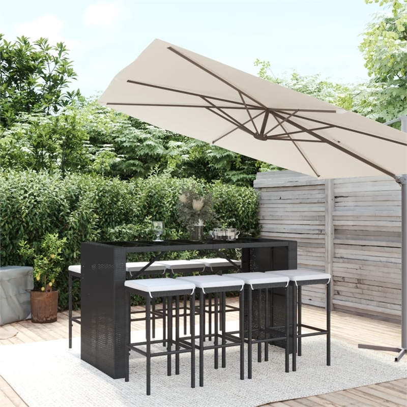 vidaXL 9 Piece Poly Rattan Bar Set in Black/White/Cream
