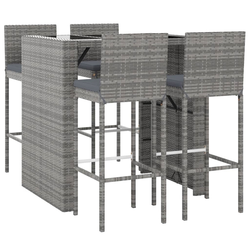 vidaXL 5 Piece Poly Rattan Bar Set in Gray