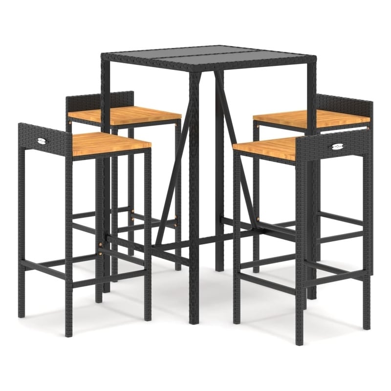 vidaXL 5 Piece Solid Acacia Wood Small Bar Set in Black