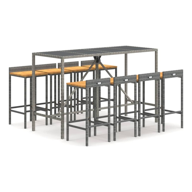 vidaXL 9 Piece Solid Acacia Wood Bar Set in Gray