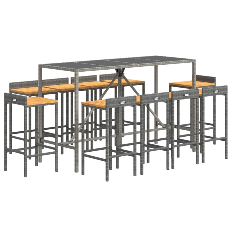 vidaXL 11 Piece Solid Acacia Wood Large Bar Set in Gray