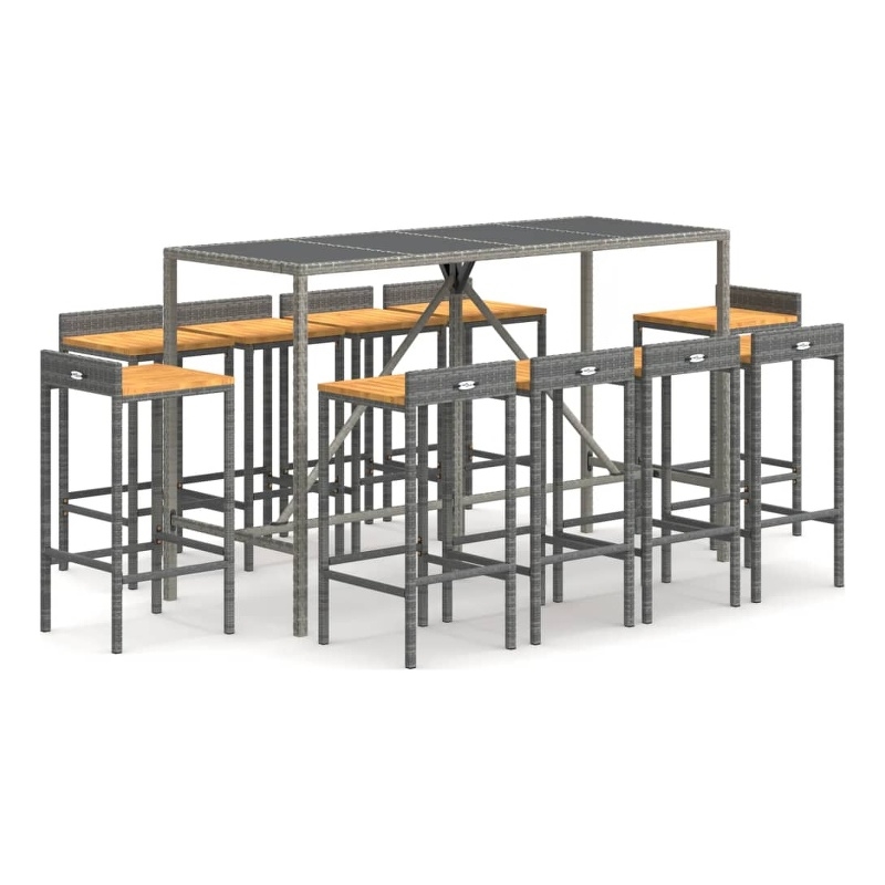 vidaXL 11 Piece Solid Acacia Wood Large Bar Set in Gray