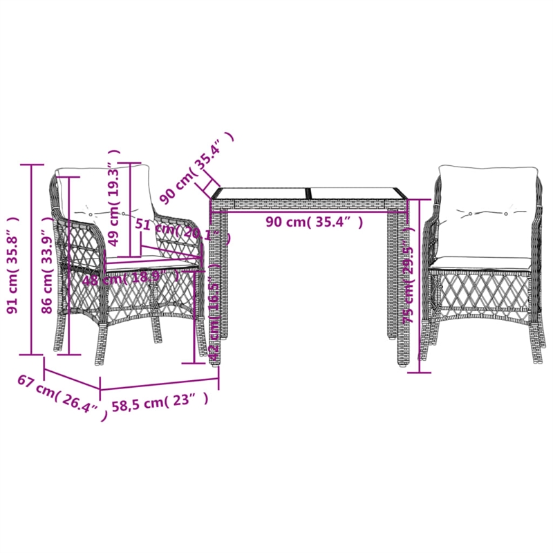 vidaXL 3 Piece Steel Bistro Set in Gray