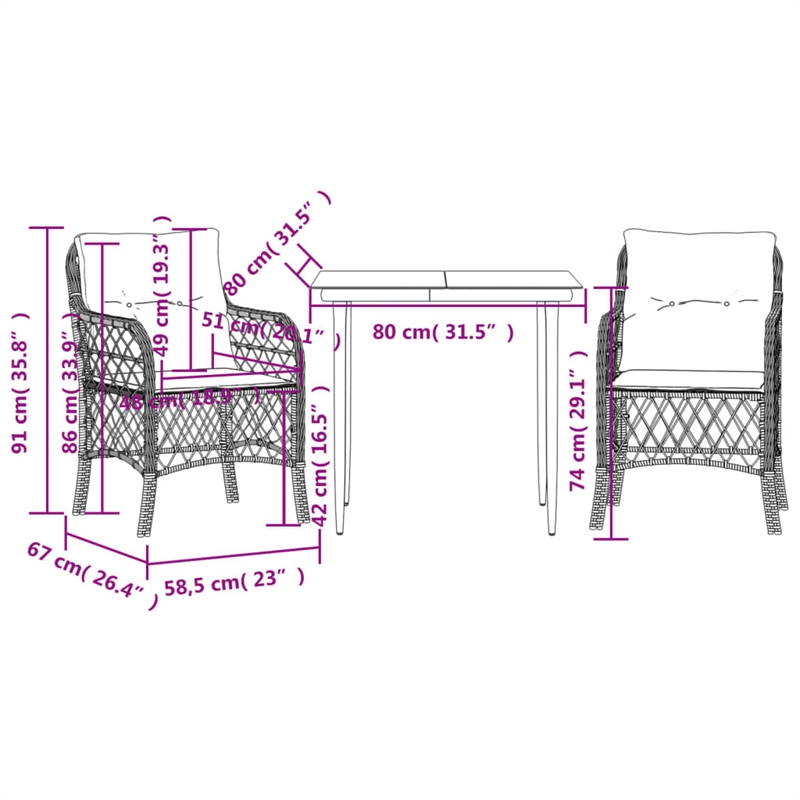 vidaXL Steel Small Bistro Set in Black