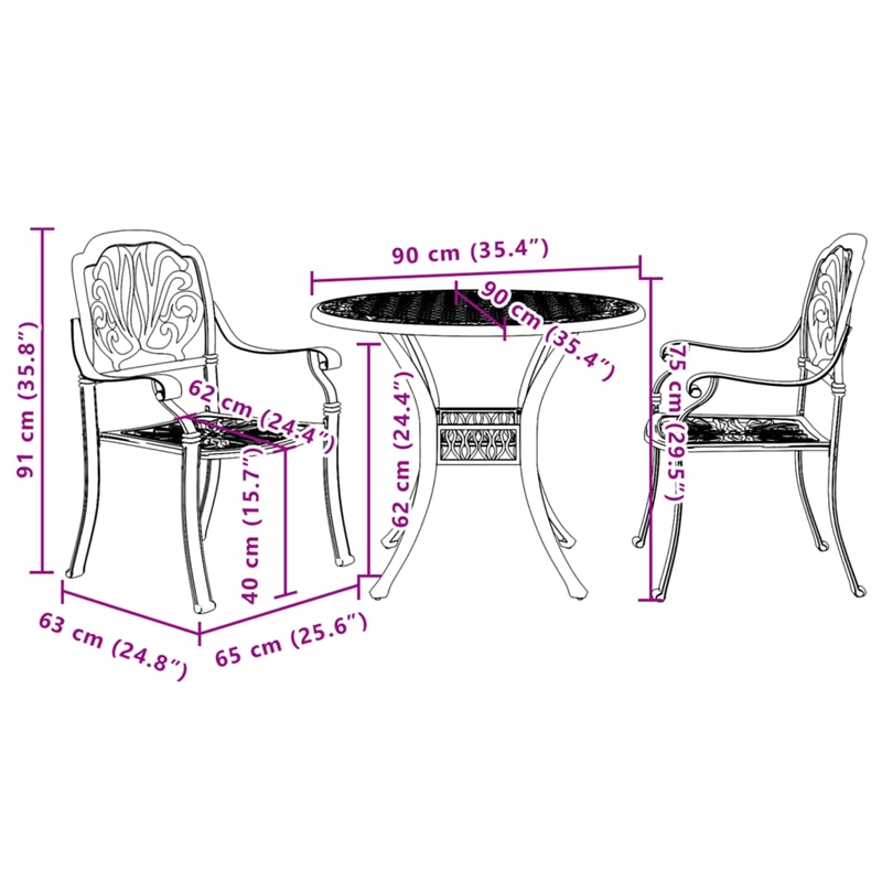 vidaXL Aluminum Standard Bistro Set in White