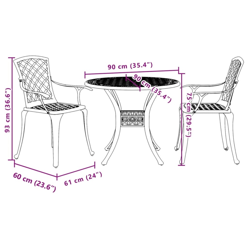 vidaXL 3 Piece Aluminum Medium Bistro Set in White