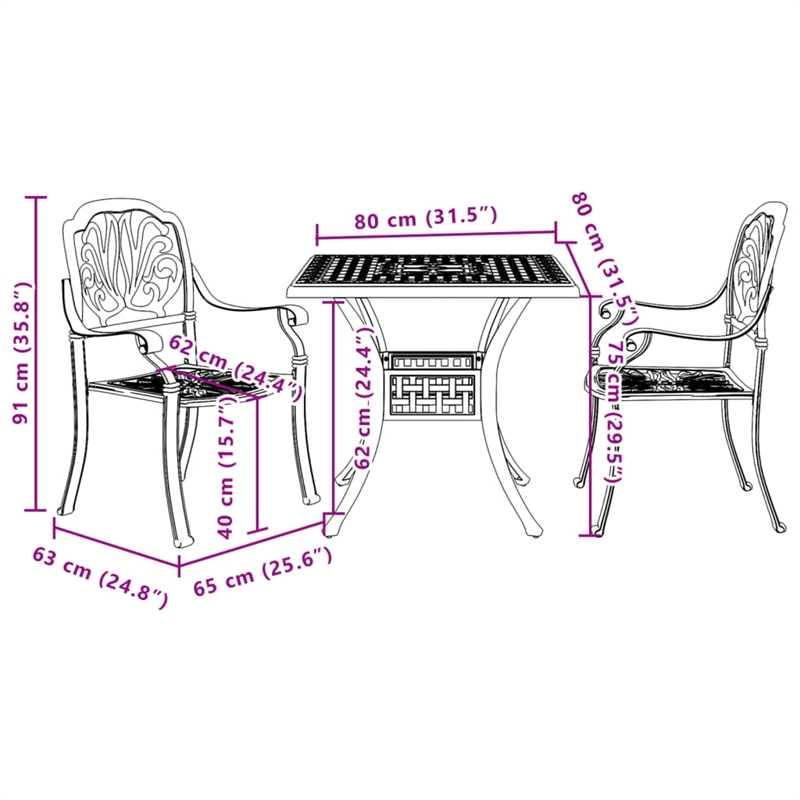 vidaXL Aluminum Medium Bistro Set in Black
