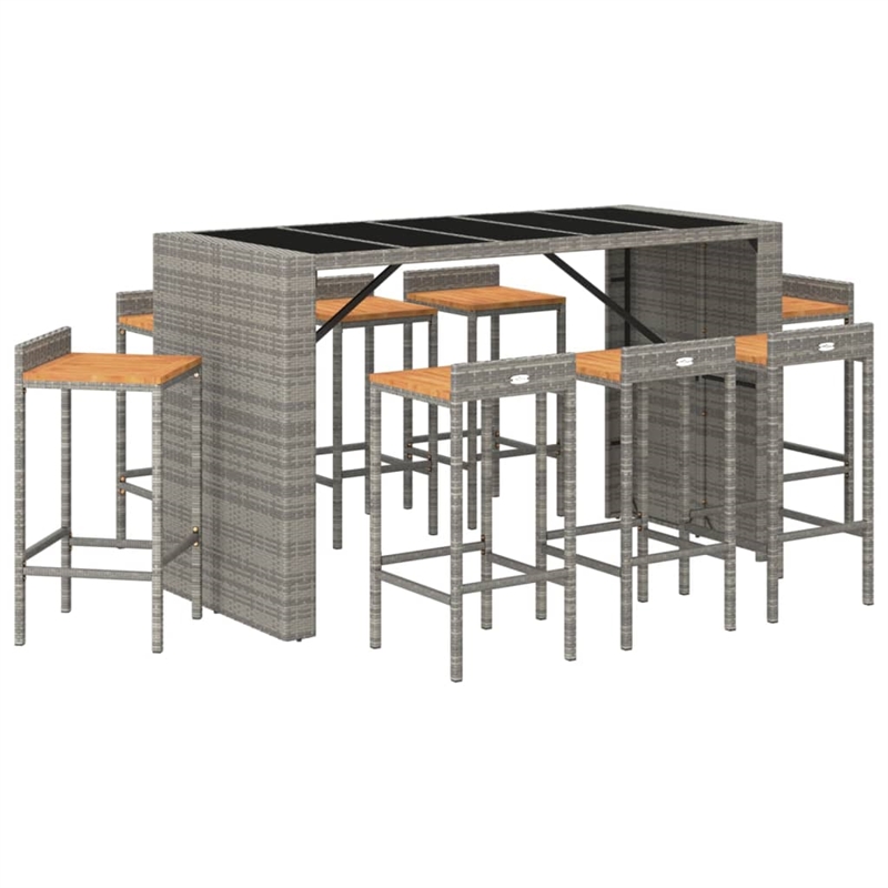 vidaXL 9 Piece Solid Acacia Wood Large Bar Set in Gray
