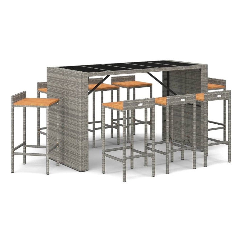 vidaXL 9 Piece Solid Acacia Wood Large Bar Set in Gray