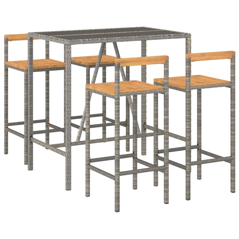 vidaXL 5 Piece Solid Acacia Wood Bar Set in Gray