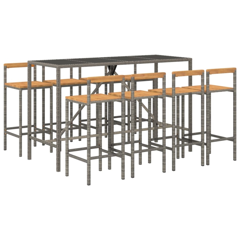 vidaXL 9 Piece Solid Acacia Wood Bar Set in Gray