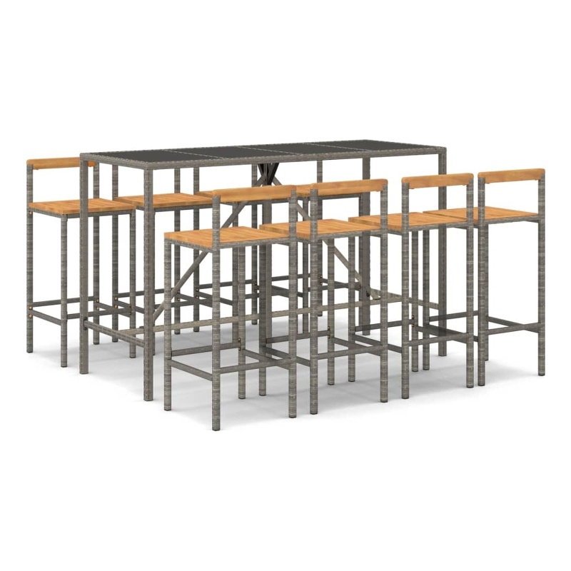 vidaXL 9 Piece Solid Acacia Wood Bar Set in Gray