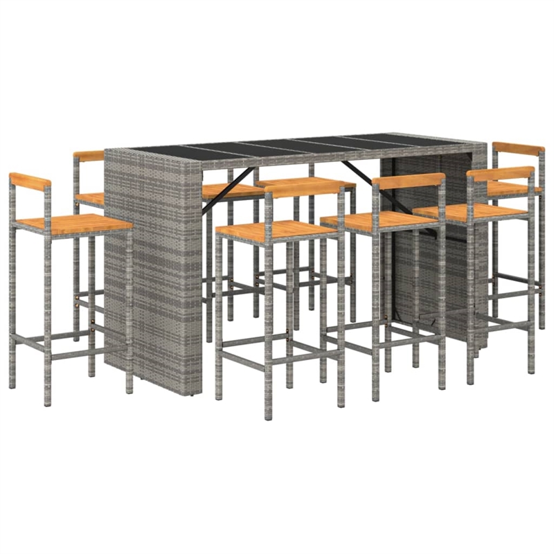 vidaXL 9 Piece Solid Acacia Wood Bar Set in Gray