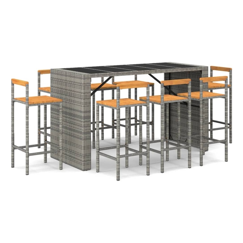 vidaXL 9 Piece Solid Acacia Wood Bar Set in Gray