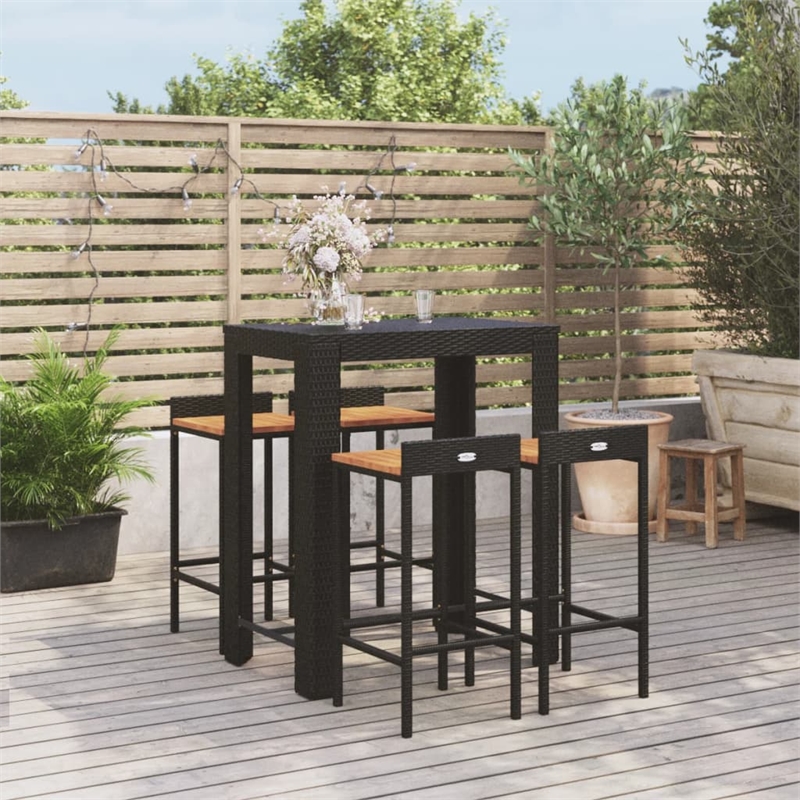 vidaXL 5 Piece Solid Acacia Wood Bar Set in Black