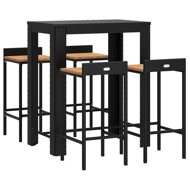 vidaXL 5 Piece Solid Acacia Wood Bar Set in Black