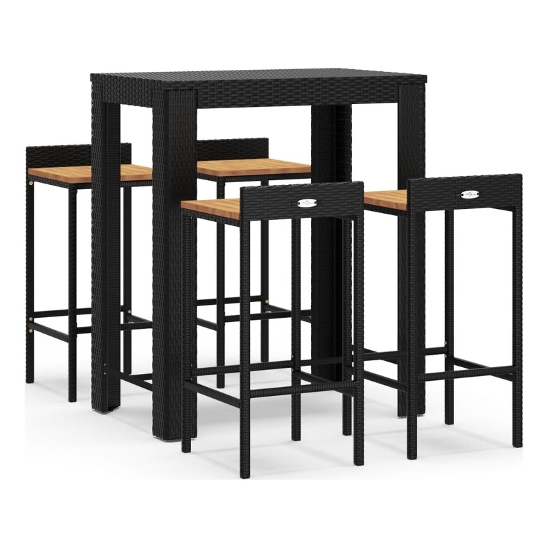 vidaXL 5 Piece Solid Acacia Wood Bar Set in Black