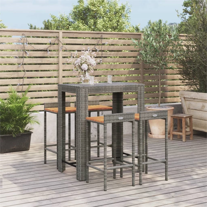 vidaXL 5 Piece Solid Acacia Wood Bar Set in Gray