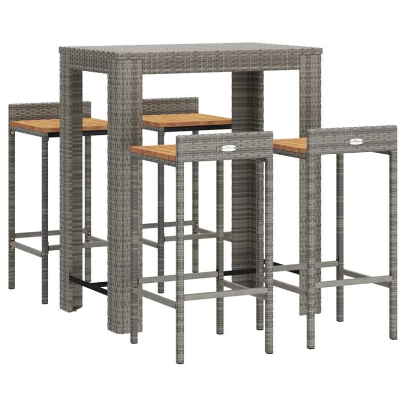 vidaXL 5 Piece Solid Acacia Wood Bar Set in Gray