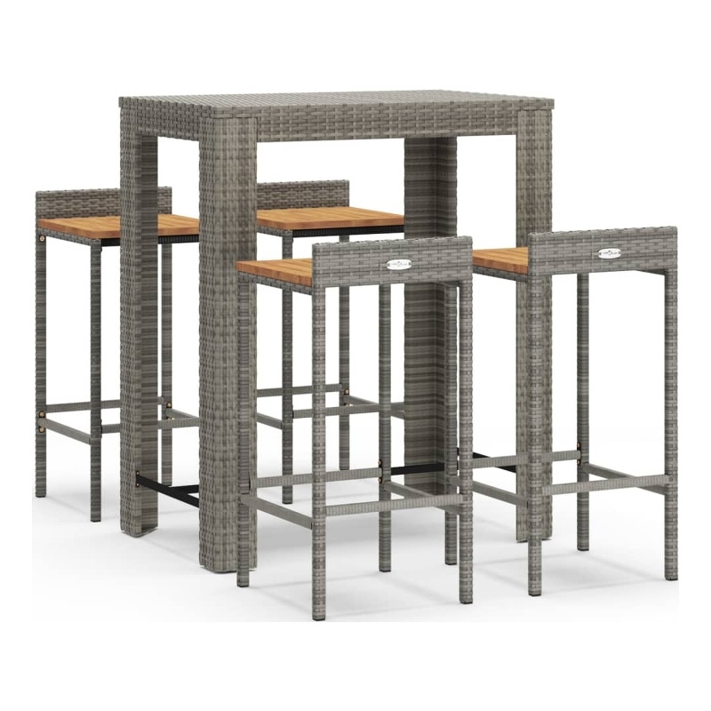 vidaXL 5 Piece Solid Acacia Wood Bar Set in Gray