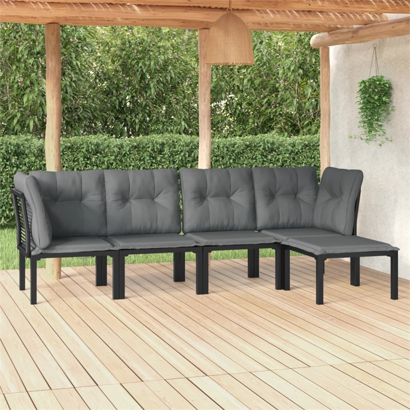 vidaXL 5 Piece Poly Rattan Garden Lounge Set in Black/Gray