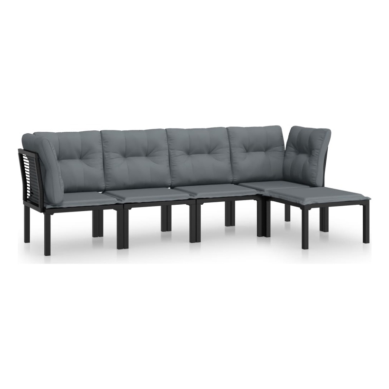 vidaXL 5 Piece Poly Rattan Garden Lounge Set in Black/Gray