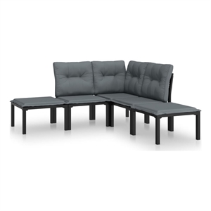 vidaXL 5 Piece Poly Rattan Small Garden Lounge Set in Black/Gray