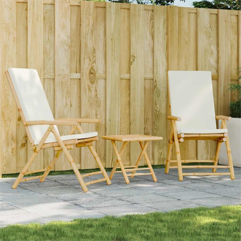 vidaXL 3 Piece Bamboo Small Bistro Set in White/Cream