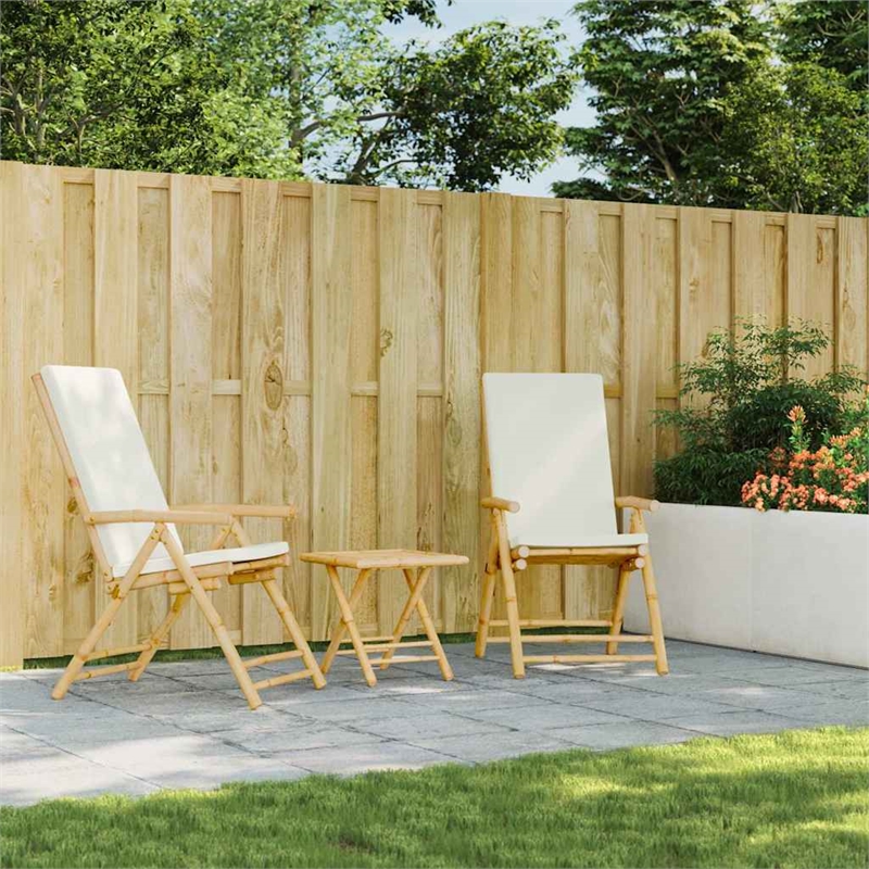vidaXL 3 Piece Bamboo Small Bistro Set in White/Cream