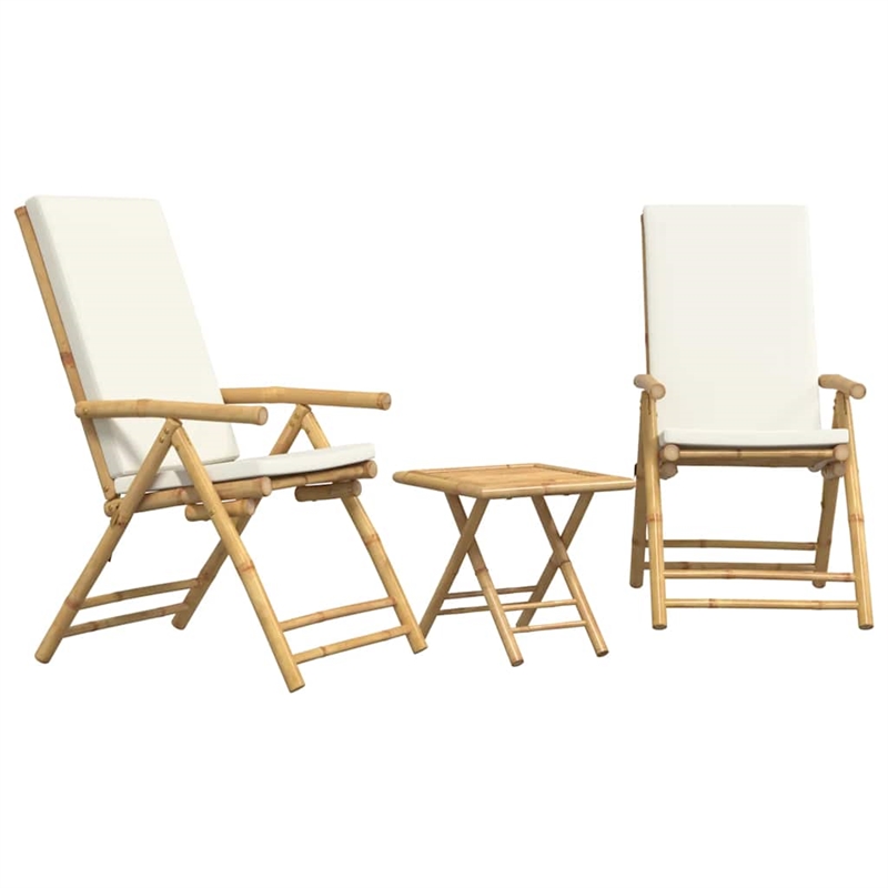 vidaXL 3 Piece Bamboo Small Bistro Set in White/Cream