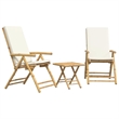 vidaXL 3 Piece Bamboo Small Bistro Set in White/Cream