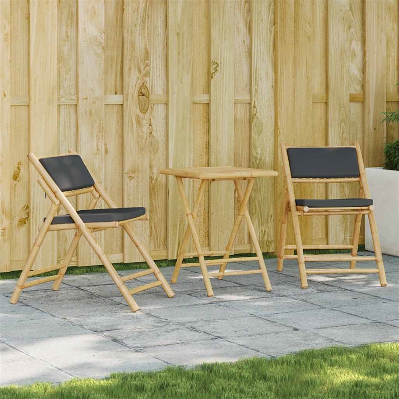 vidaXL 3 Piece Bamboo Bistro Set in Gray/Natural