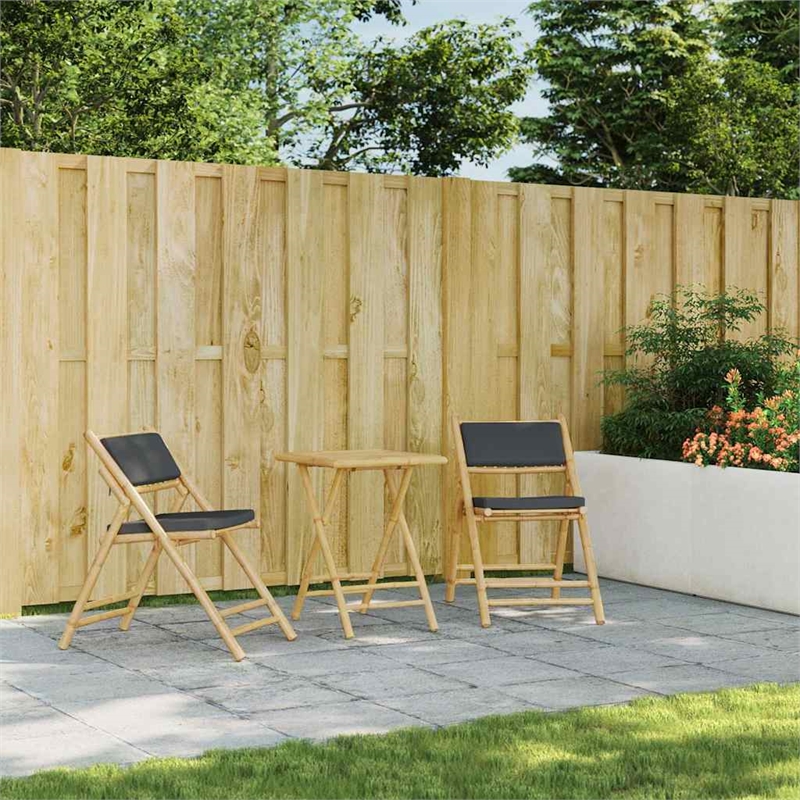 vidaXL 3 Piece Bamboo Bistro Set in Gray/Natural