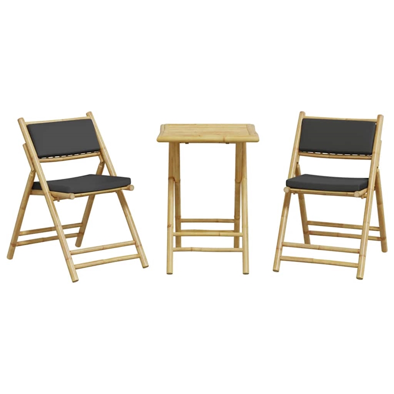 vidaXL 3 Piece Bamboo Bistro Set in Gray/Natural
