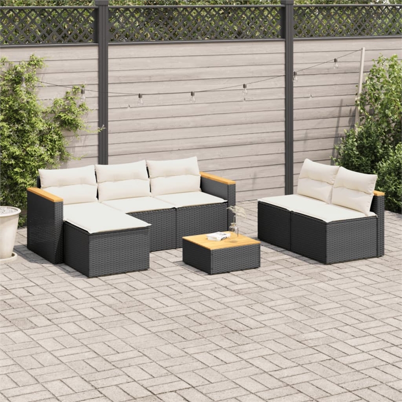 vidaXL 5 Piece Solid Acacia Wood Small Sofa Set in Black/White/Brown/Cream