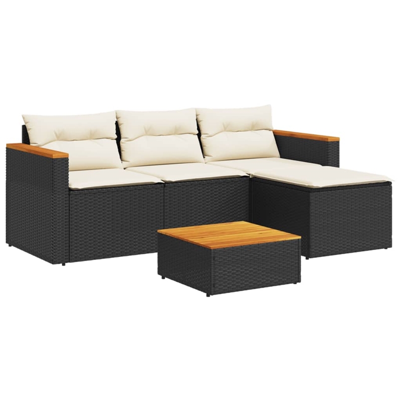 vidaXL 5 Piece Solid Acacia Wood Small Sofa Set in Black/White/Brown/Cream