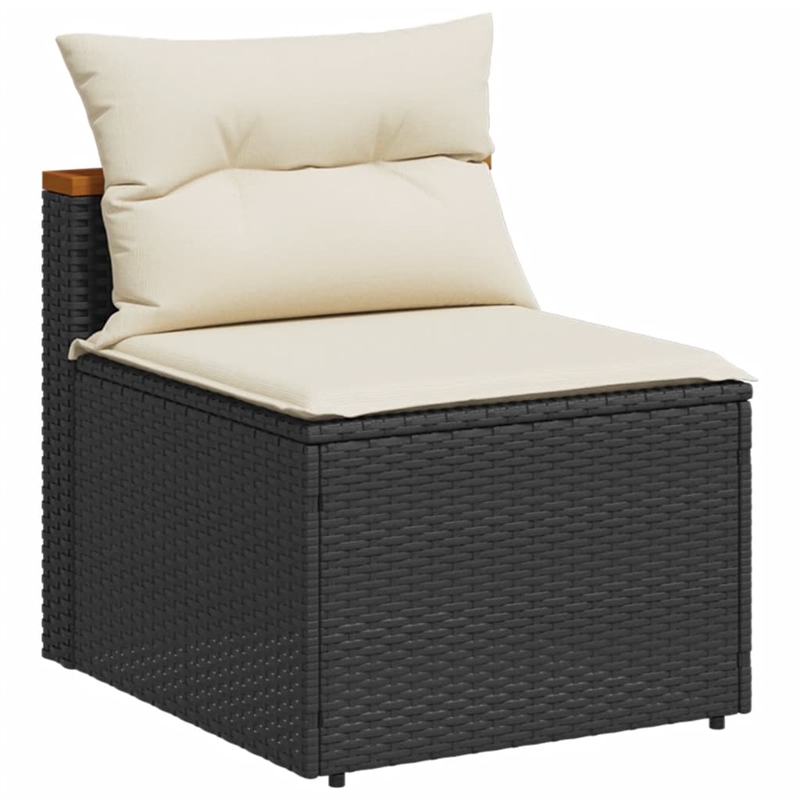 vidaXL 5 Piece Solid Acacia Wood Small Sofa Set in Black/White/Brown/Cream