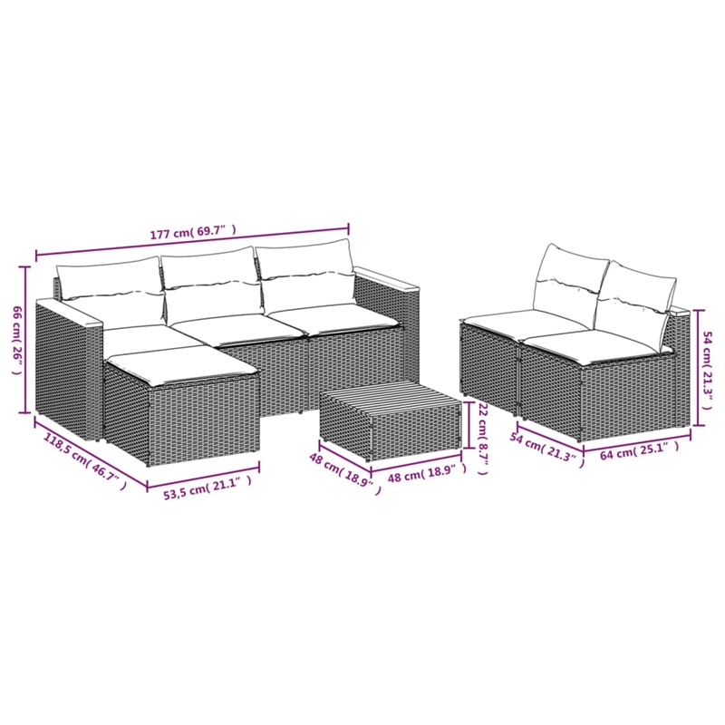 vidaXL 5 Piece Solid Acacia Wood Small Sofa Set in Black/White/Brown/Cream