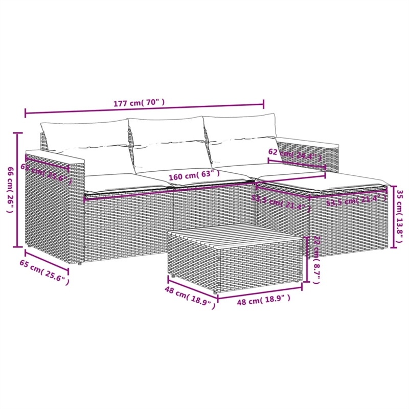 vidaXL 5 Piece Solid Acacia Wood Small Sofa Set in Black/White/Brown/Cream