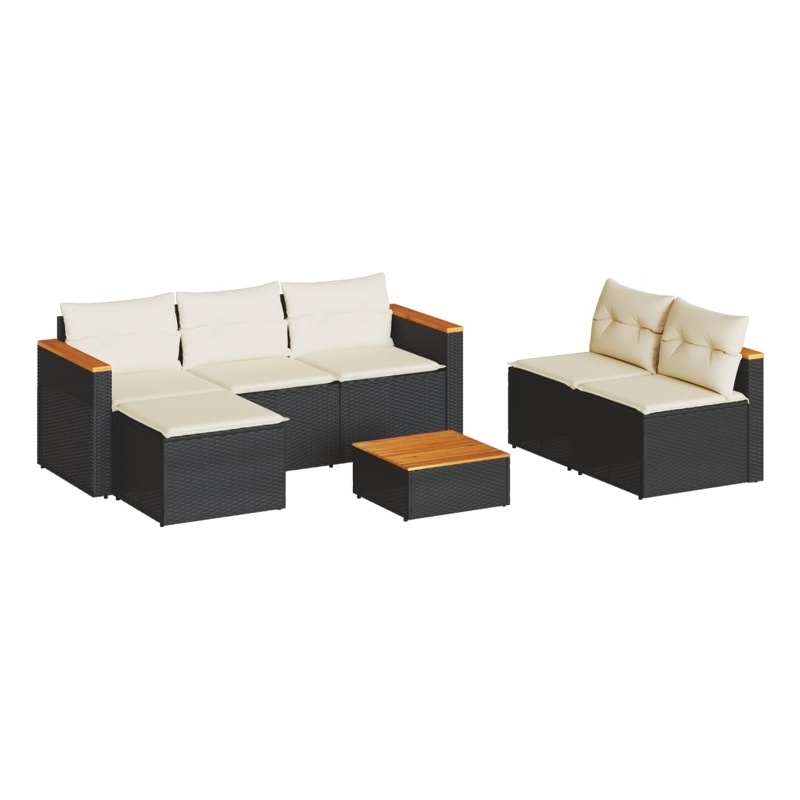 vidaXL 5 Piece Solid Acacia Wood Small Sofa Set in Black/White/Brown/Cream