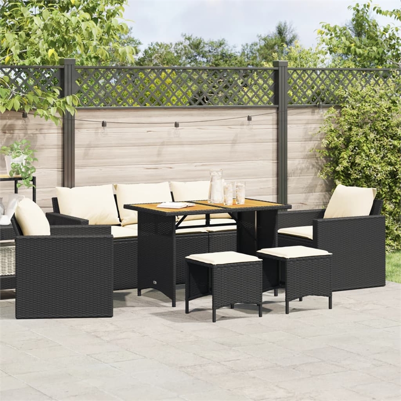 vidaXL 6 Piece Solid Acacia Wood Sofa Set in Black/White/Cream