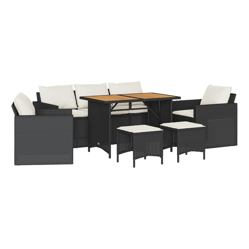 vidaXL 6 Piece Solid Acacia Wood Sofa Set in Black/White/Cream