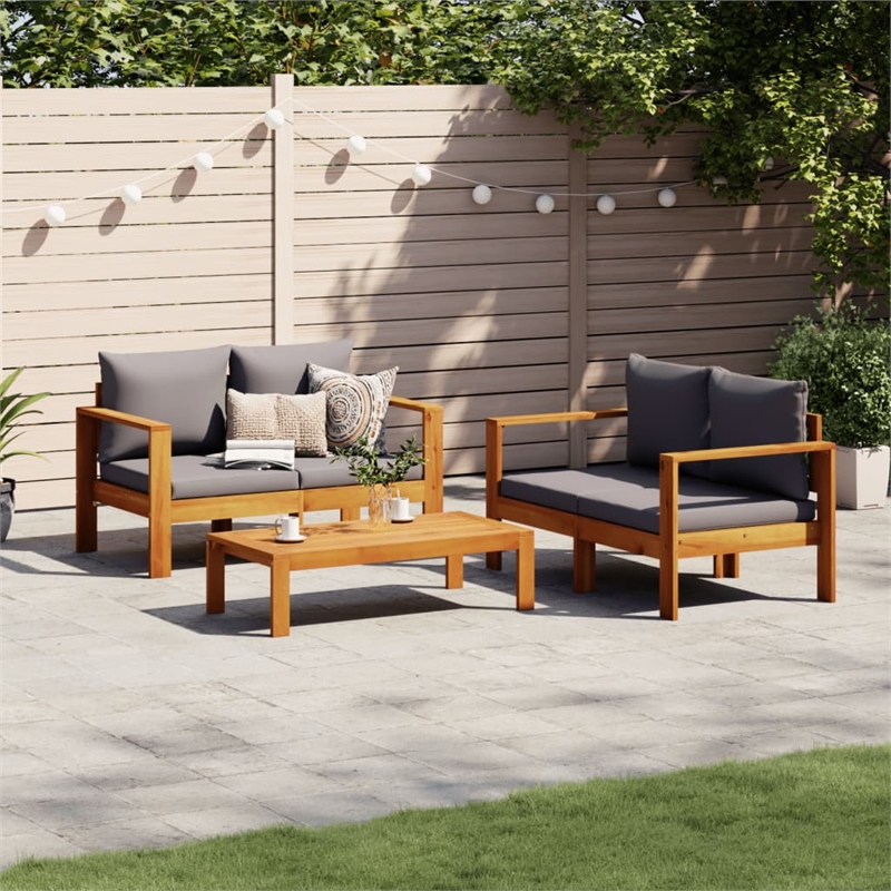 vidaXL 3 Piece Solid Acacia Wood Sofa Set in Gray/Natural