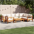 vidaXL Solid Acacia Wood Sofa Set in White/Cream/Natural