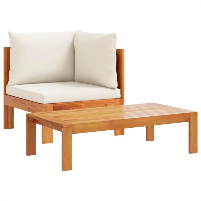 vidaXL Solid Acacia Wood Sofa Set in White/Cream/Natural