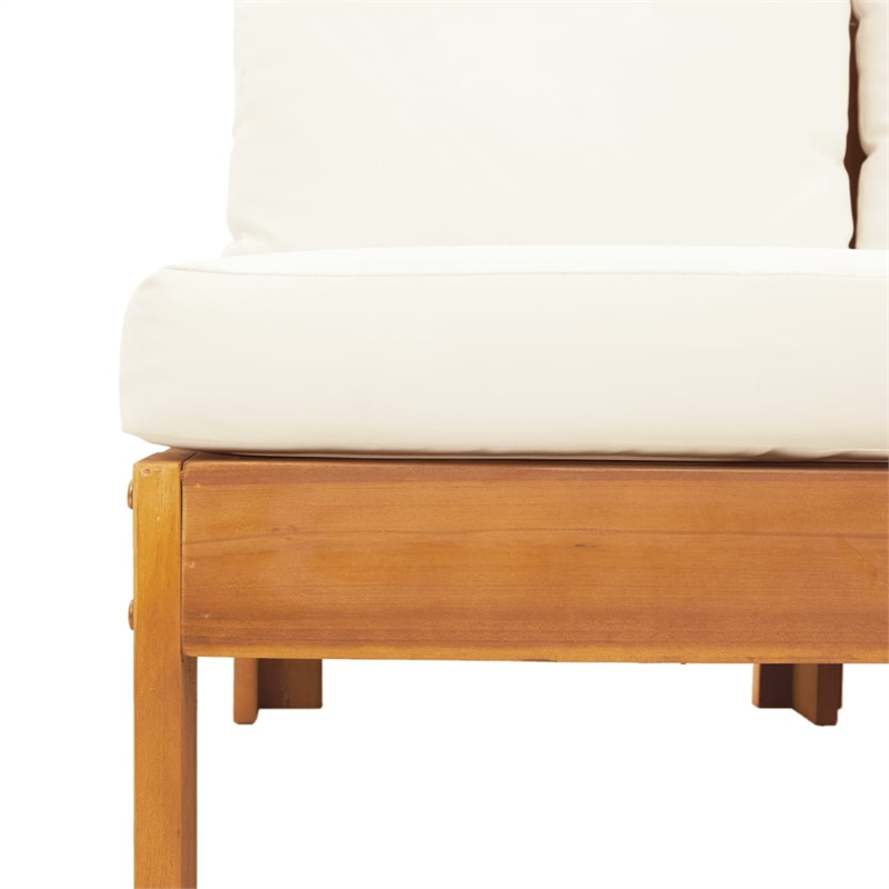 vidaXL Solid Acacia Wood Sofa Set in White/Cream/Natural