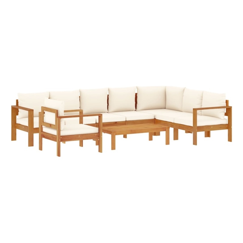 vidaXL Solid Acacia Wood Sofa Set in White/Cream/Natural